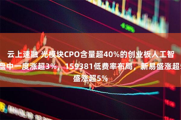 云上速融 光模块CPO含量超40%的创业板人工智能盘中一度涨超3%，159381低费率布局，新易盛涨超5%